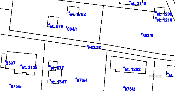 Parcela st. 883/10 v KÚ Valcha, Katastrální mapa
