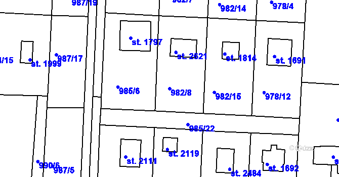 Parcela st. 982/8 v KÚ Valcha, Katastrální mapa