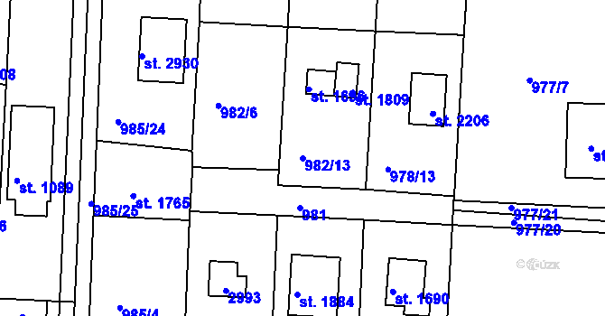 Parcela st. 982/13 v KÚ Valcha, Katastrální mapa