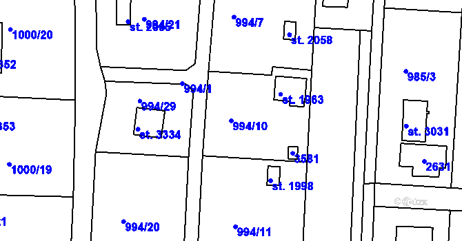 Parcela st. 994/10 v KÚ Valcha, Katastrální mapa
