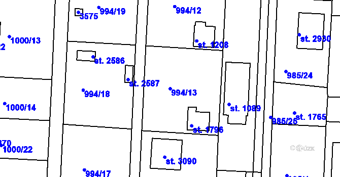 Parcela st. 994/13 v KÚ Valcha, Katastrální mapa