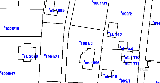 Parcela st. 1001/3 v KÚ Valcha, Katastrální mapa