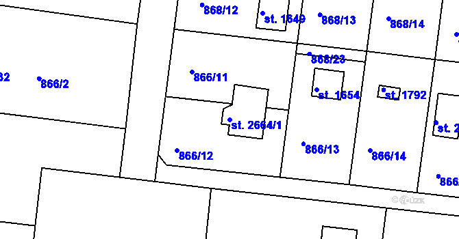 Parcela st. 2664/1 v KÚ Valcha, Katastrální mapa