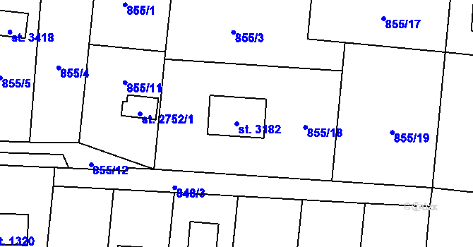 Parcela st. 3182 v KÚ Valcha, Katastrální mapa