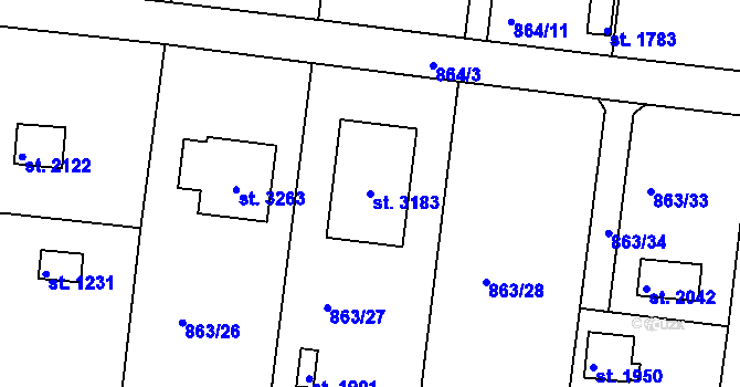 Parcela st. 3183 v KÚ Valcha, Katastrální mapa