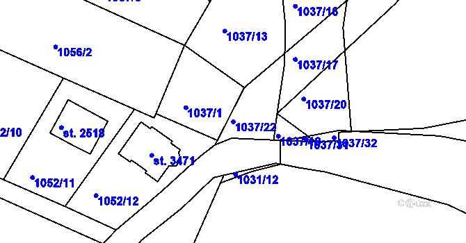 Parcela st. 1037/22 v KÚ Valcha, Katastrální mapa