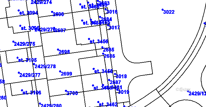 Parcela st. 2686 v KÚ Valcha, Katastrální mapa