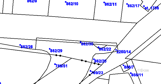 Parcela st. 862/30 v KÚ Valcha, Katastrální mapa