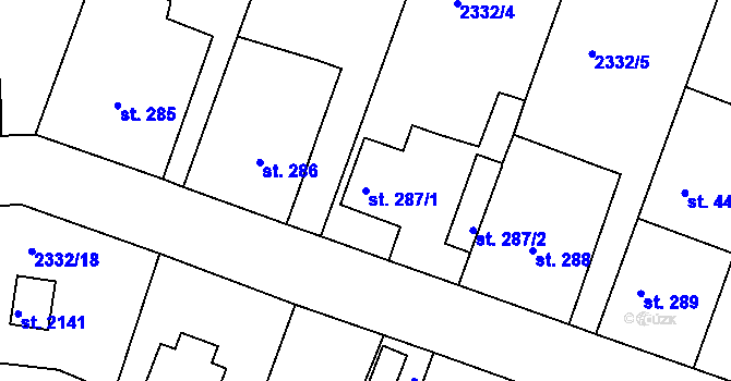 Parcela st. 287/1 v KÚ Valcha, Katastrální mapa