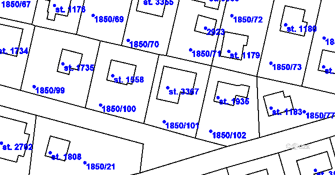 Parcela st. 3367 v KÚ Valcha, Katastrální mapa