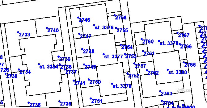 Parcela st. 3377 v KÚ Valcha, Katastrální mapa