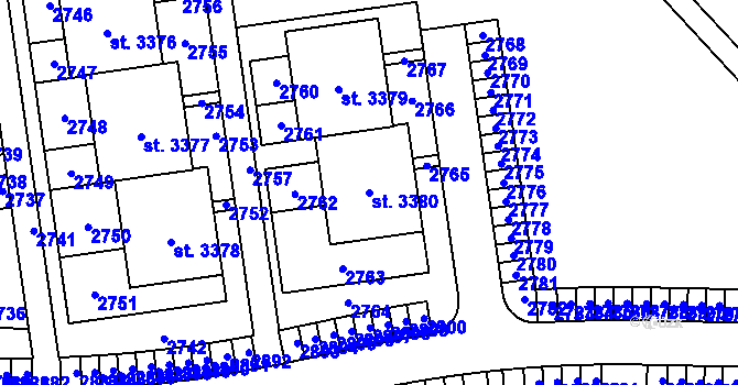 Parcela st. 3380 v KÚ Valcha, Katastrální mapa