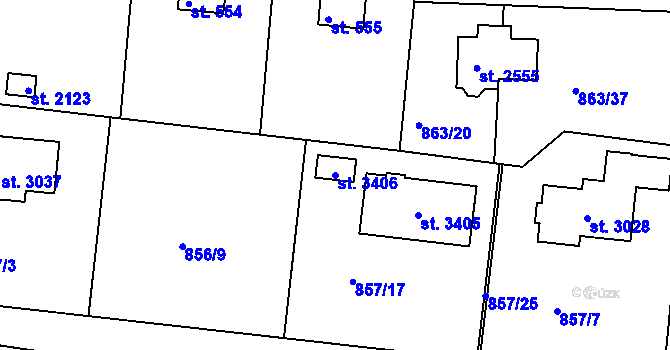 Parcela st. 3406 v KÚ Valcha, Katastrální mapa