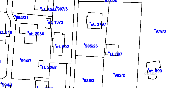 Parcela st. 985/26 v KÚ Valcha, Katastrální mapa
