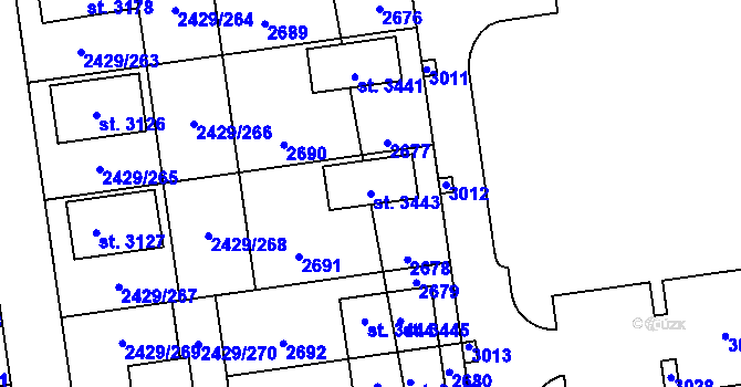 Parcela st. 3443 v KÚ Valcha, Katastrální mapa