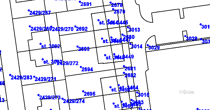 Parcela st. 3448 v KÚ Valcha, Katastrální mapa