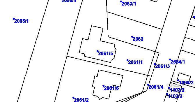 Parcela st. 2061/5 v KÚ Skvrňany, Katastrální mapa