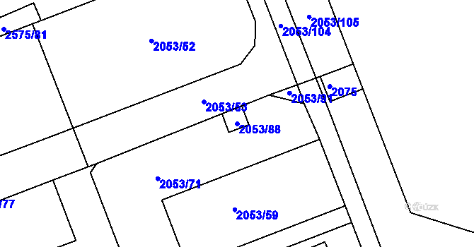 Parcela st. 2053/88 v KÚ Skvrňany, Katastrální mapa