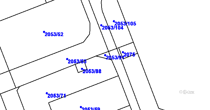 Parcela st. 2053/91 v KÚ Skvrňany, Katastrální mapa