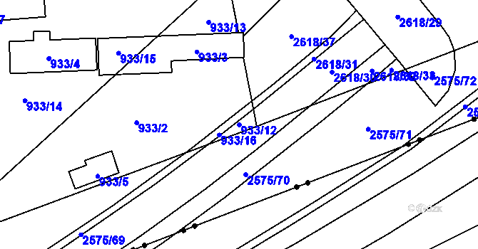 Parcela st. 933/12 v KÚ Skvrňany, Katastrální mapa