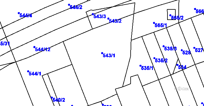 Parcela st. 543/1 v KÚ Skvrňany, Katastrální mapa