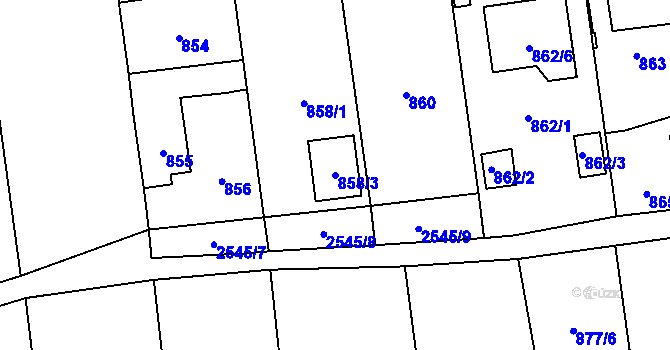 Parcela st. 858/3 v KÚ Skvrňany, Katastrální mapa