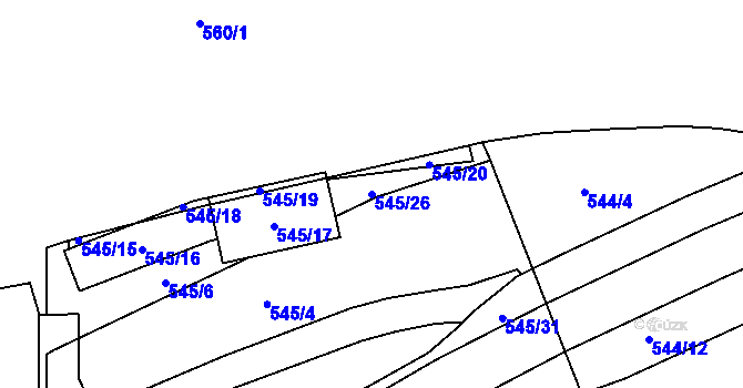 Parcela st. 545/26 v KÚ Skvrňany, Katastrální mapa
