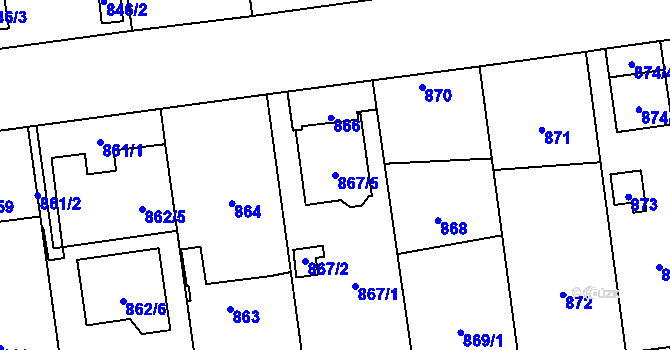 Parcela st. 867/5 v KÚ Skvrňany, Katastrální mapa