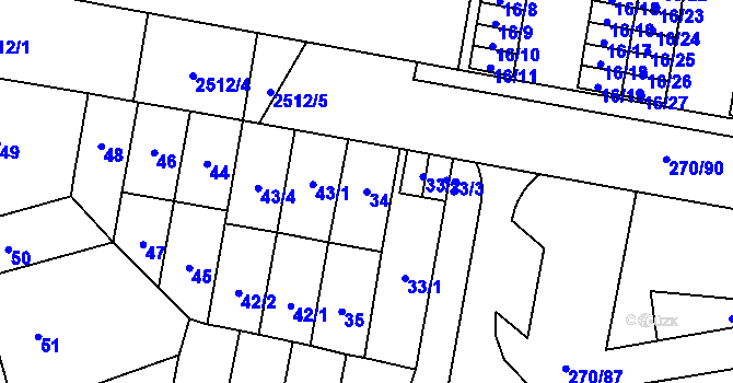 Parcela st. 34 v KÚ Skvrňany, Katastrální mapa