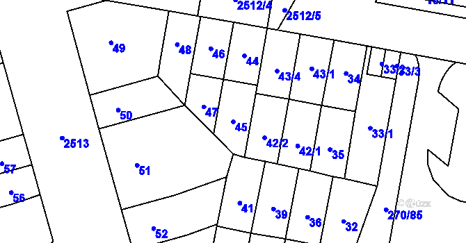 Parcela st. 45 v KÚ Skvrňany, Katastrální mapa