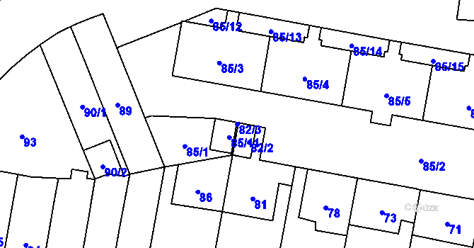 Parcela st. 82/3 v KÚ Skvrňany, Katastrální mapa