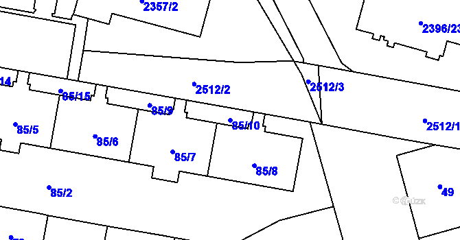 Parcela st. 85/10 v KÚ Skvrňany, Katastrální mapa