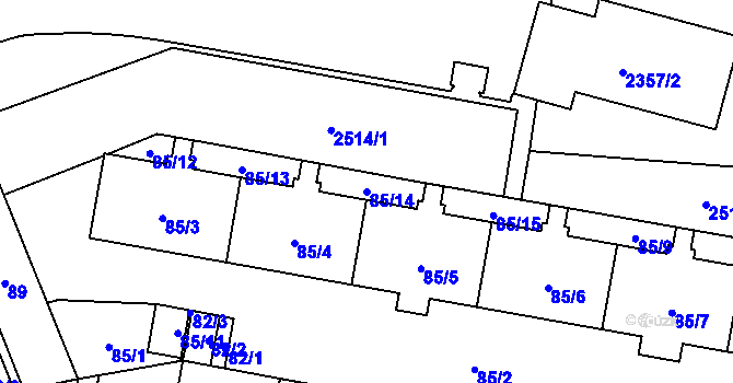 Parcela st. 85/14 v KÚ Skvrňany, Katastrální mapa