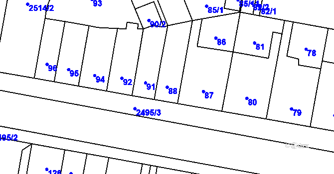 Parcela st. 88 v KÚ Skvrňany, Katastrální mapa