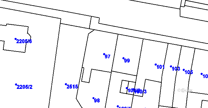 Parcela st. 97 v KÚ Skvrňany, Katastrální mapa