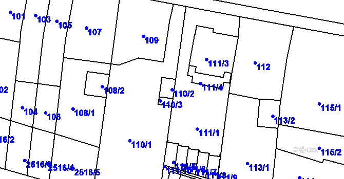 Parcela st. 110/2 v KÚ Skvrňany, Katastrální mapa