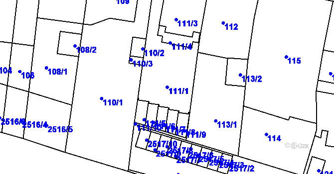 Parcela st. 111/1 v KÚ Skvrňany, Katastrální mapa