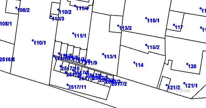 Parcela st. 113/1 v KÚ Skvrňany, Katastrální mapa