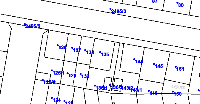 Parcela st. 135 v KÚ Skvrňany, Katastrální mapa