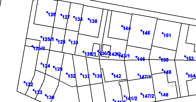 Parcela st. 136/2 v KÚ Skvrňany, Katastrální mapa