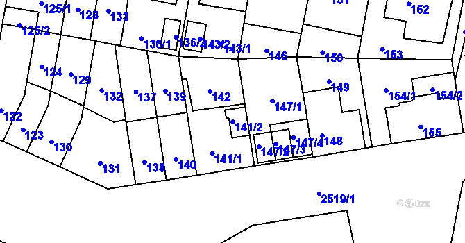 Parcela st. 141/2 v KÚ Skvrňany, Katastrální mapa