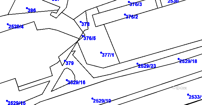 Parcela st. 377/1 v KÚ Skvrňany, Katastrální mapa