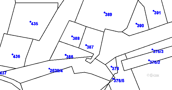 Parcela st. 387 v KÚ Skvrňany, Katastrální mapa