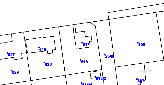 Parcela st. 617 v KÚ Skvrňany, Katastrální mapa