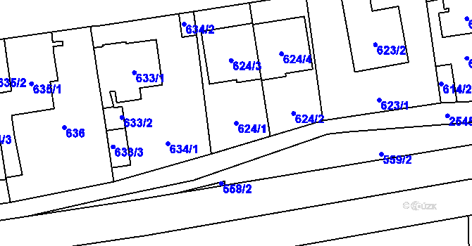 Parcela st. 624/1 v KÚ Skvrňany, Katastrální mapa