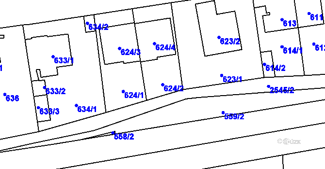 Parcela st. 624/2 v KÚ Skvrňany, Katastrální mapa