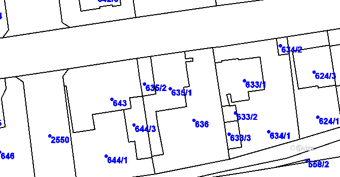 Parcela st. 635/1 v KÚ Skvrňany, Katastrální mapa