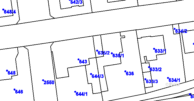 Parcela st. 635/2 v KÚ Skvrňany, Katastrální mapa
