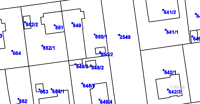 Parcela st. 650/2 v KÚ Skvrňany, Katastrální mapa