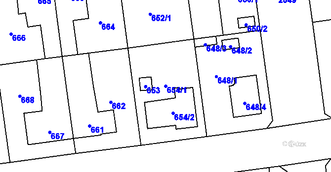 Parcela st. 654/1 v KÚ Skvrňany, Katastrální mapa